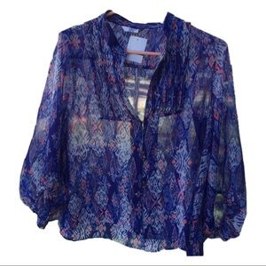 Dolce Vita Blue Sheer Loose Pattern Blouse